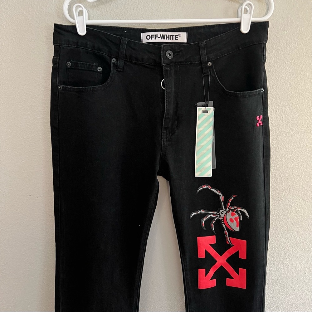 NWT Off-White Jeans Men’s Black Painted Slim Denim Size 34
